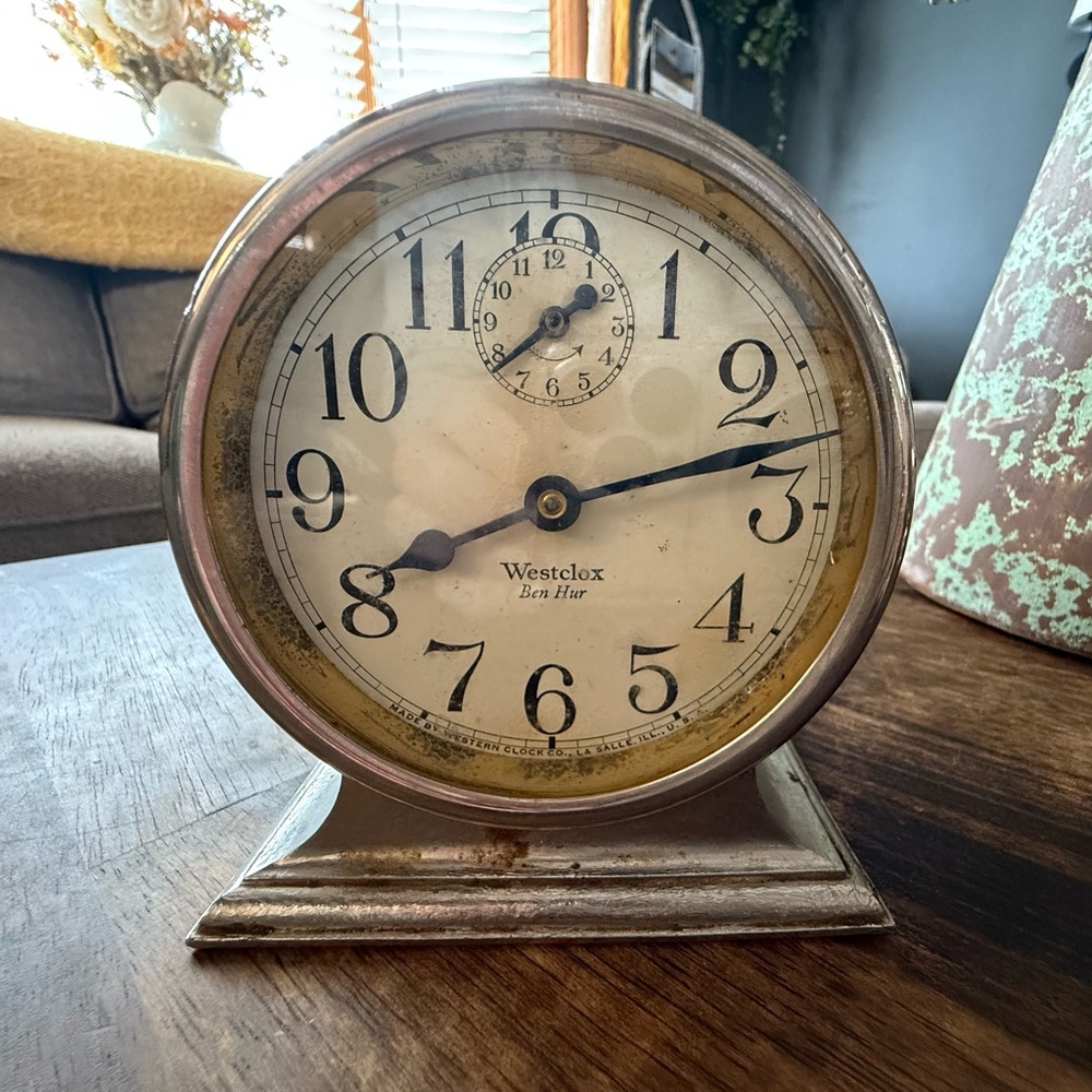 RARE,VINTAGE, Westclox Ben Hur Style 1 Nickel Plain Alarm Clock